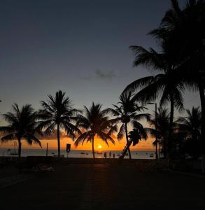 un gruppo di palme su una spiaggia al tramonto di Casa da Praia Japaratinga a Japaratinga