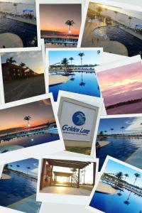 a collage of photos of a beach with palm trees at Golden Lake Apart Hotel Arraial do Cabo RJ A&J in Arraial do Cabo