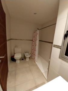 a bathroom with a toilet and a shower at OHANA ll in Trenque Lauquen