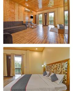 a bedroom and a living room with a bed at Vasant Corbett Resort in Rāmnagar