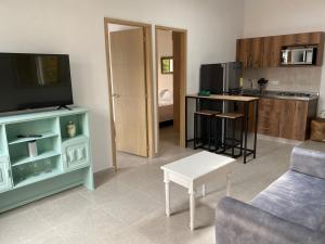 a living room with a couch and a tv at Hermoso Apartamento en Medellín in Medellín +4 photos