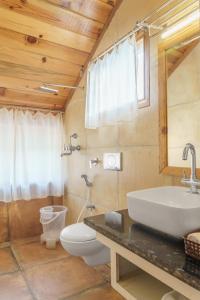a bathroom with a sink and a toilet and a mirror at The Sylvan Retreat in Dehradun