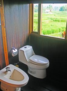 łazienka z toaletą, umywalką i oknem w obiekcie Ti Amo Bali w mieście Jatiluwih