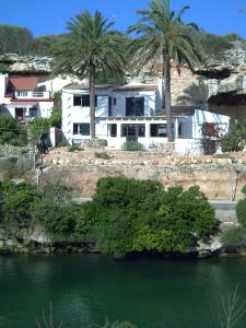 a house on a hill next to a body of water at Preciosa casa en primera línea del mar in Biniatap de Dalt