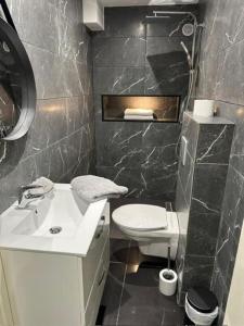 ein Badezimmer mit einem weißen WC und einem Waschbecken in der Unterkunft Super Appartement T2 Luxe 