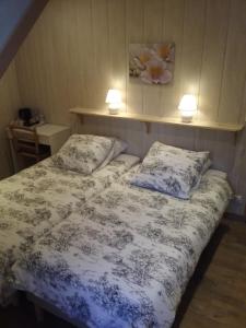 um quarto com uma cama com duas almofadas em LA CLIMONTAINE em Urbeis