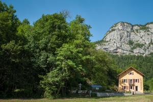 a house in front of a mountain at ANNEXE 1888 in Magland