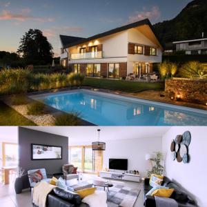 a home with a swimming pool in the backyard at Montreux Holiday Home in Montreux