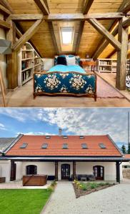 twee foto's van een huis met een bed erin bij Kiss-Henézi Guest House Mád Tokaj in Mád