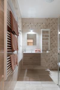 ein Bad mit einem Waschbecken und einem Spiegel in der Unterkunft PALAVIA Apartments in Pavlov