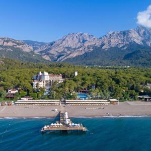 an aerial view of a beach with a pier at Seven Seas Hotel Life - Ultra All Inclusive & Kids Concept in Kemer