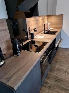 a kitchen with a sink and a counter top at Hof Schwericke in Tauche