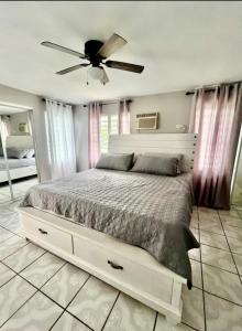 um quarto com uma cama e uma ventoinha de tecto em Country Paradise em Naguabo