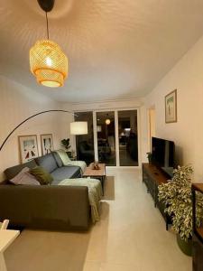 sala de estar con sofá y TV en Superbe appartement proche des pistes ! en Saint-Étienne-de-Tinée