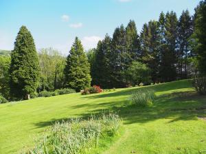 a lush green field with trees and flowers on a hill at Ashfield House in Pateley Bridge +5 photos