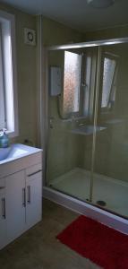 a bathroom with a shower and a sink and a tub at Newtown Apartments in Boʼness +23 photos
