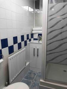 a bathroom with a toilet and a sink at Beautiful 2 bedroom garden flat in great location in Bristol