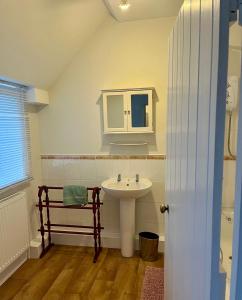 La salle de bains est pourvue d'un lavabo et d'un miroir. dans l'établissement The Cottage, à Abergavenny