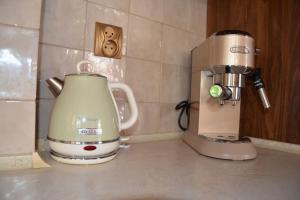 a coffee maker sitting on a counter next to a mixer at Apartament Premium Retro in Połczyn-Zdrój +8 photos