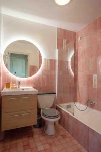 a bathroom with a toilet and a sink and a mirror at Appartement climatisé en plein centre avec balcon in Saint-Jean-Cap-Ferrat