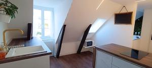 une cuisine avec un évier et un plan de travail dans l'établissement Bulle de douceur en hypercentre, à Quimper