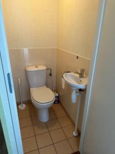 een badkamer met een toilet en een wastafel bij Jutte in Ballum