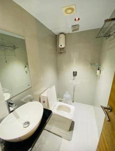 a bathroom with a white sink and a toilet at HOTEL AMBER PARAMOUNT in Mumbai