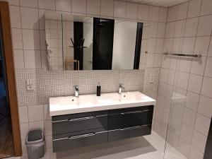 a bathroom with a sink and a mirror at ISIS---Ferienwohnung in Steinach am Brenner +15 photos