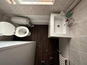 a small bathroom with a toilet and a sink at Joshmore in Attercliffe