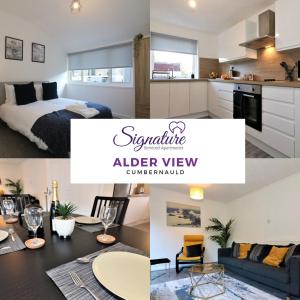 a collage of photos of a kitchen and a living room at Signature - Alder View in Cumbernauld
