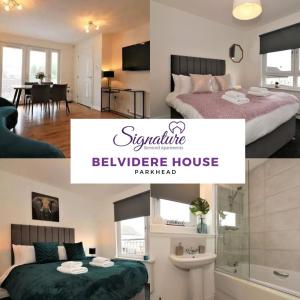 a collage of three pictures of a bedroom at Signature - Belvidere House in Glasgow
