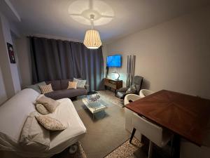 sala de estar con sofá y mesa en appartement Terrasse 1 chambre ORDINO HUT3-008298 en Ordino