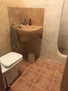 bagno con lavandino e servizi igienici di Angrill (lloguer casa sencera) a Lladurs