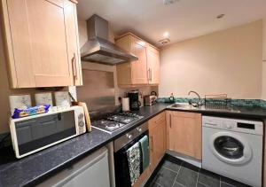 uma cozinha com um lavatório e um fogão forno superior em Charming Flat in Central Bristol em Bristol