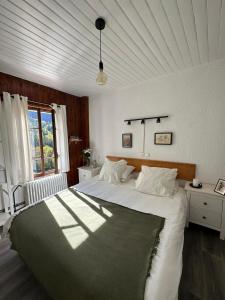 um quarto com uma cama grande e uma janela em Hotel Au Bon Accueil em Les Deux Alpes