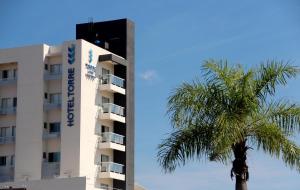 a hotel with a palm tree in front of a building at Torre Hotel Ejecutivo in Santa Cruz de la Sierra