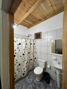 a bathroom with a toilet and a sink at Cabañas Vacaciones Copadas VC in Puerto Iguazú