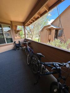 duas bicicletas estacionadas no alpendre de uma casa em Cozy remodeled-condo near TUC Airport & Downtown em Tucson