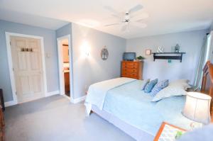 的住宿－Paper Mill Pines Bed and Breakfast，一间卧室配有一张床和吊扇