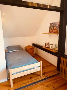 1 dormitorio con 1 cama en una habitación en Rykowisko - Agroturystyka dla dorosłych, 