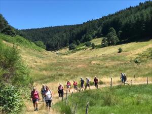 a group of people walking up a hill on a trail at André et Viviane Chatelard - Chambres d'hôtes in Saint-Bonnet-le-Froid