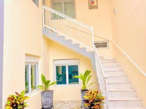 a staircase in a house with potted plants at Résidence imeris mbour 8 chambres in Dinnguiraye