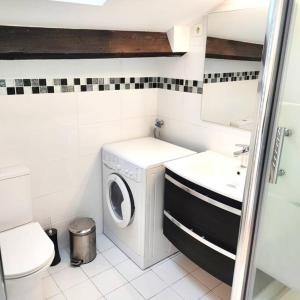 a small bathroom with a washing machine and a sink at Cosy duplex aux portes de Paris in Maisons-Alfort