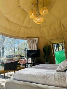 a bedroom with a large bed in a tent at Tres Lunas Domo in Mazamitla