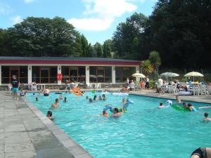 a group of people swimming in a swimming pool at Cosy North Wales 2 BEDROOM Chalet in Caernarfon