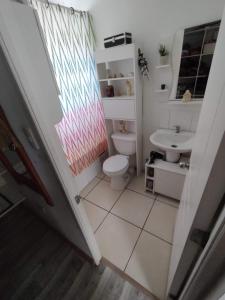 a bathroom with a toilet and a sink at Casa amplia turistas 7 personas in La Serena