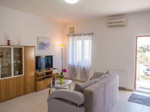 a living room with a couch and a tv at Apartment Lokvica in Sukošan