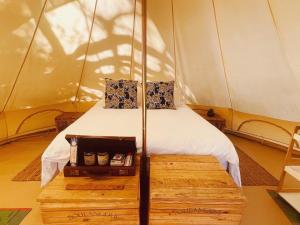 1 dormitorio con 1 cama en una tienda de campaña en Zen Valley Glamping, en Plettenberg Bay