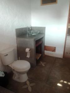 a bathroom with a toilet and a sink at Casa de campo con piscina en chincha in Ronceros Bajo