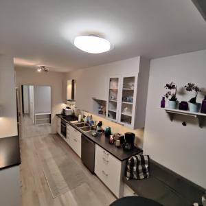 a large kitchen with a sink and a refrigerator at SEA - 3 Bedrooms in Kristiinankaupunki